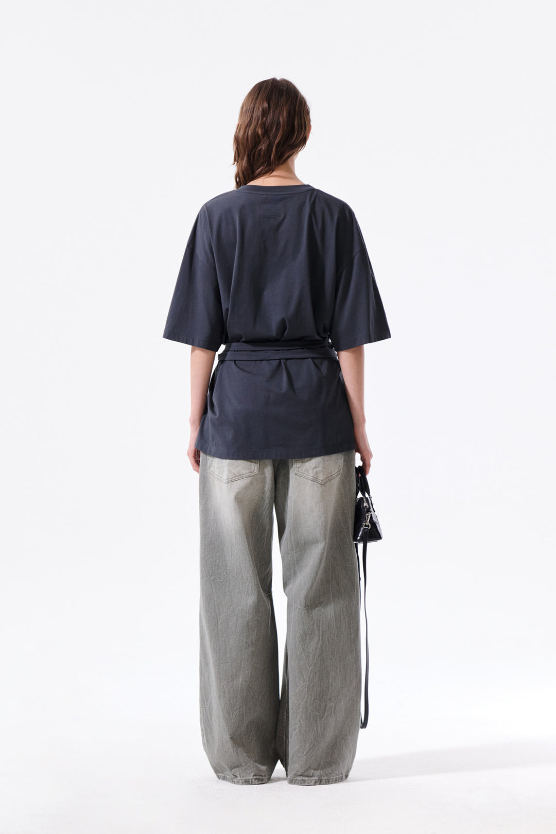 Matin Kim Tie Detail Draped Logo Top — Charcoal