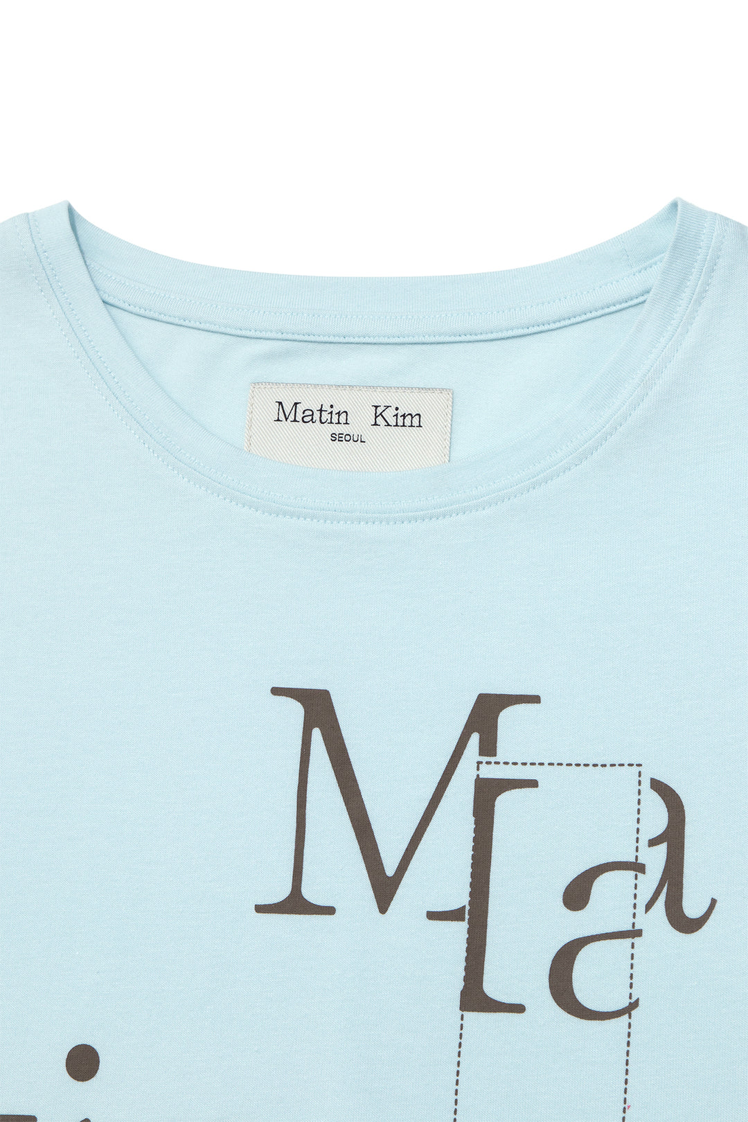 Matin Kim Patchwork Graphic Logo Tee — Light Blue