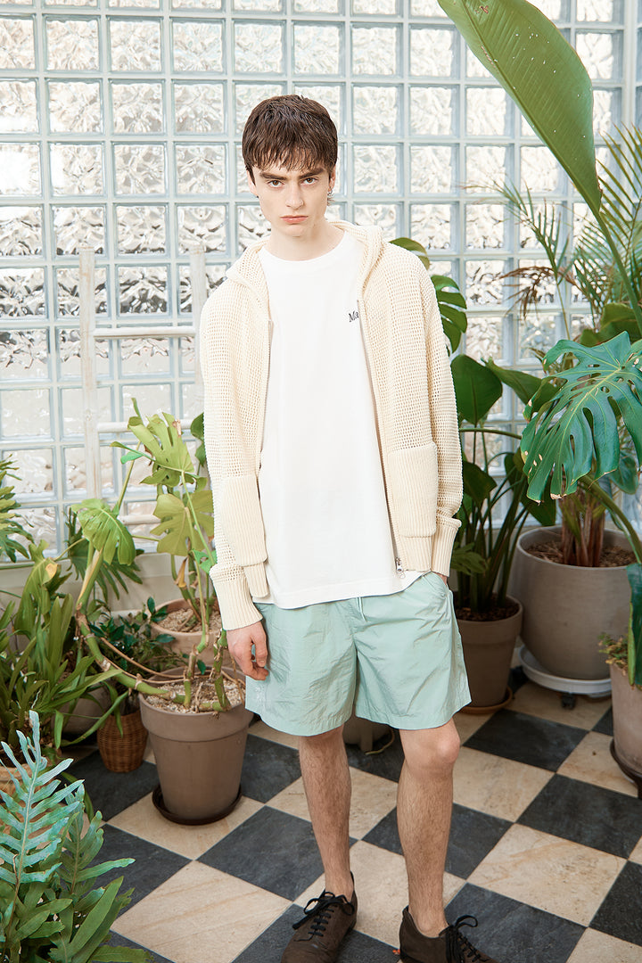 Matin Kim Two Tone Mesh Knit Hoody — Ivory