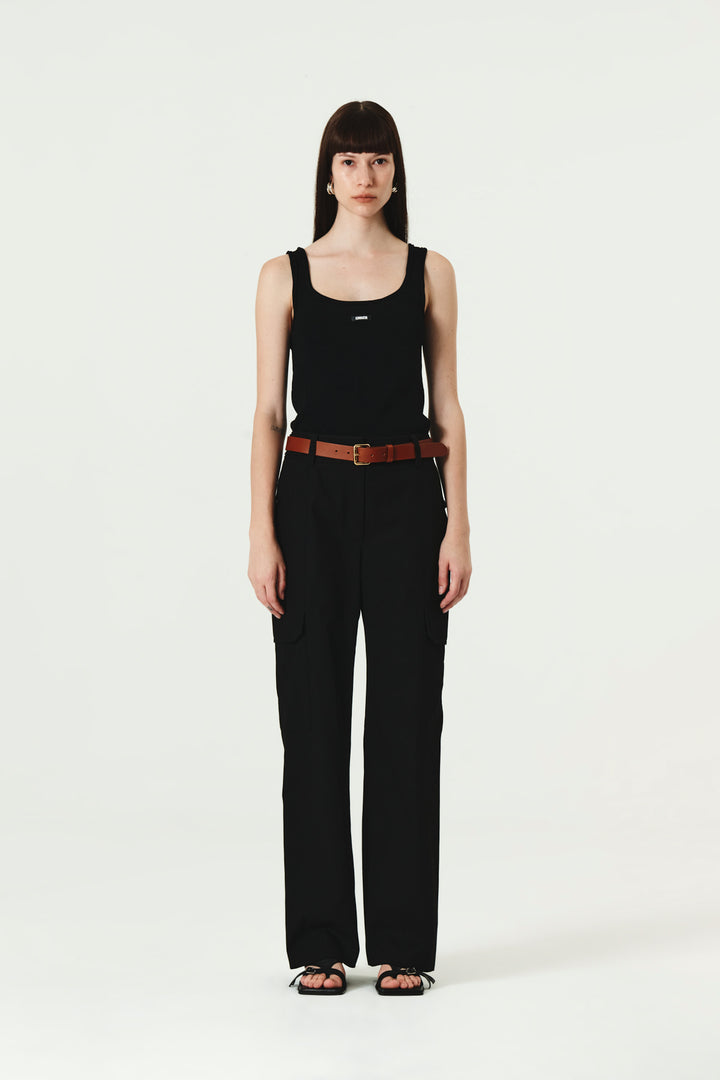 KIMMATIN Banding Straight Cargo Pants — Black