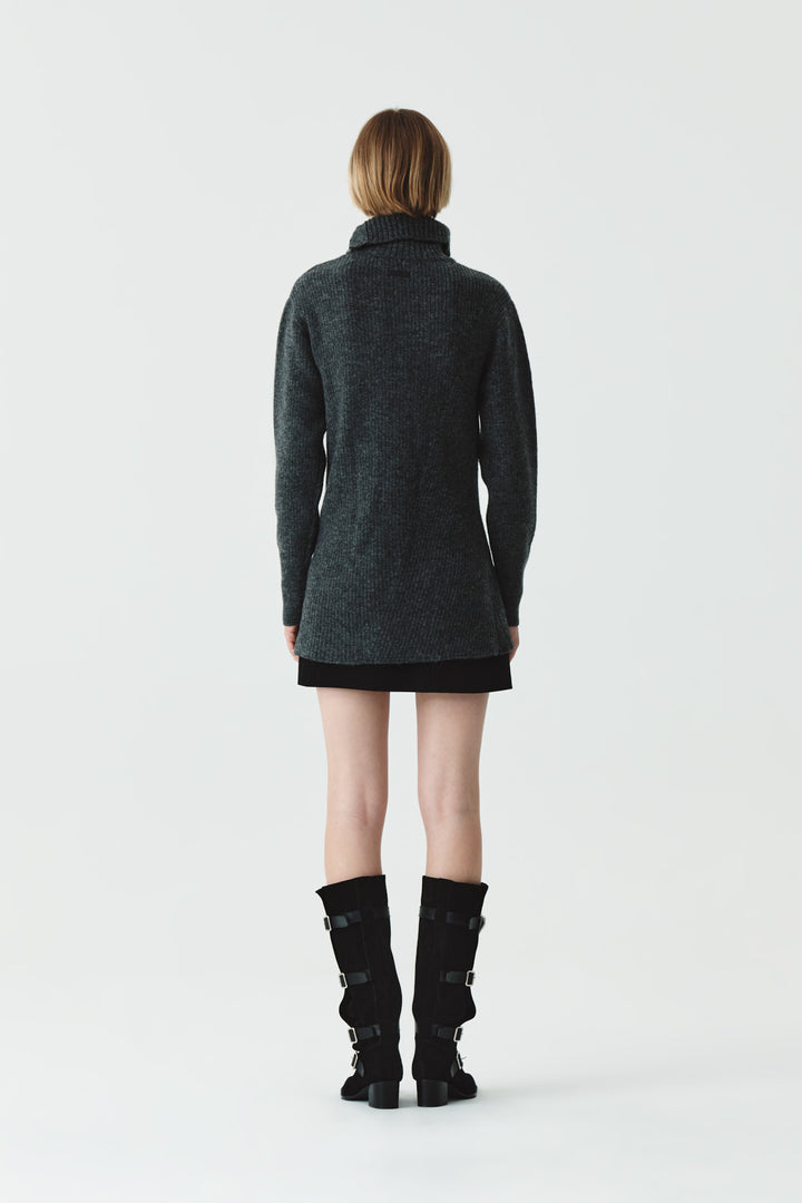 KIMMATIN Button Slit Knit Dress — Charcoal