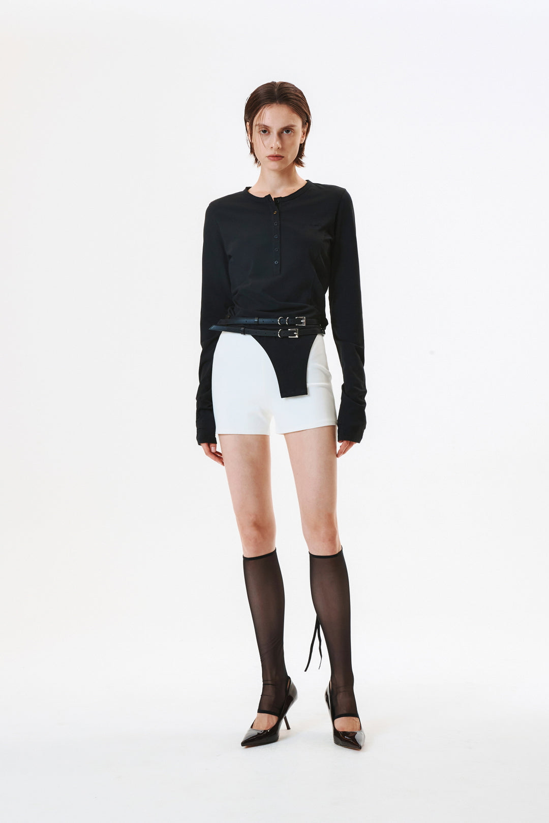 KIMMATIN Raw Cut Bodysuit Top — Black