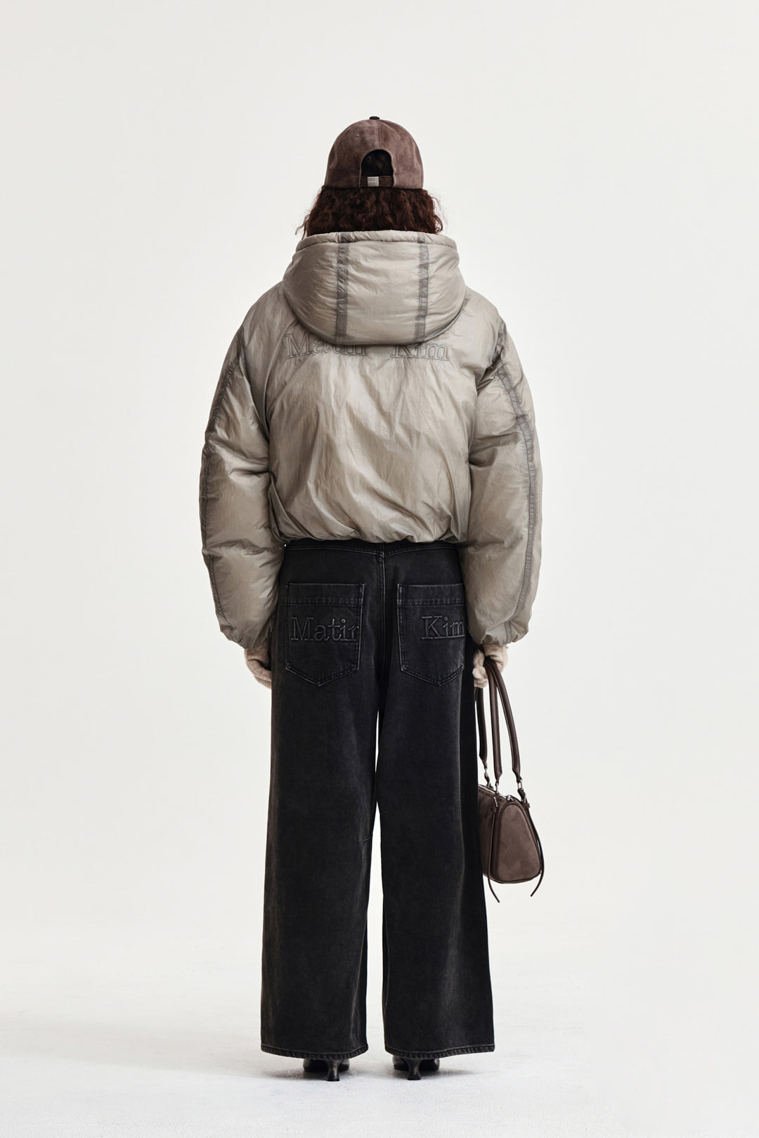 Matin Kim Back Logo Hoody Short Down Jumper — Beige