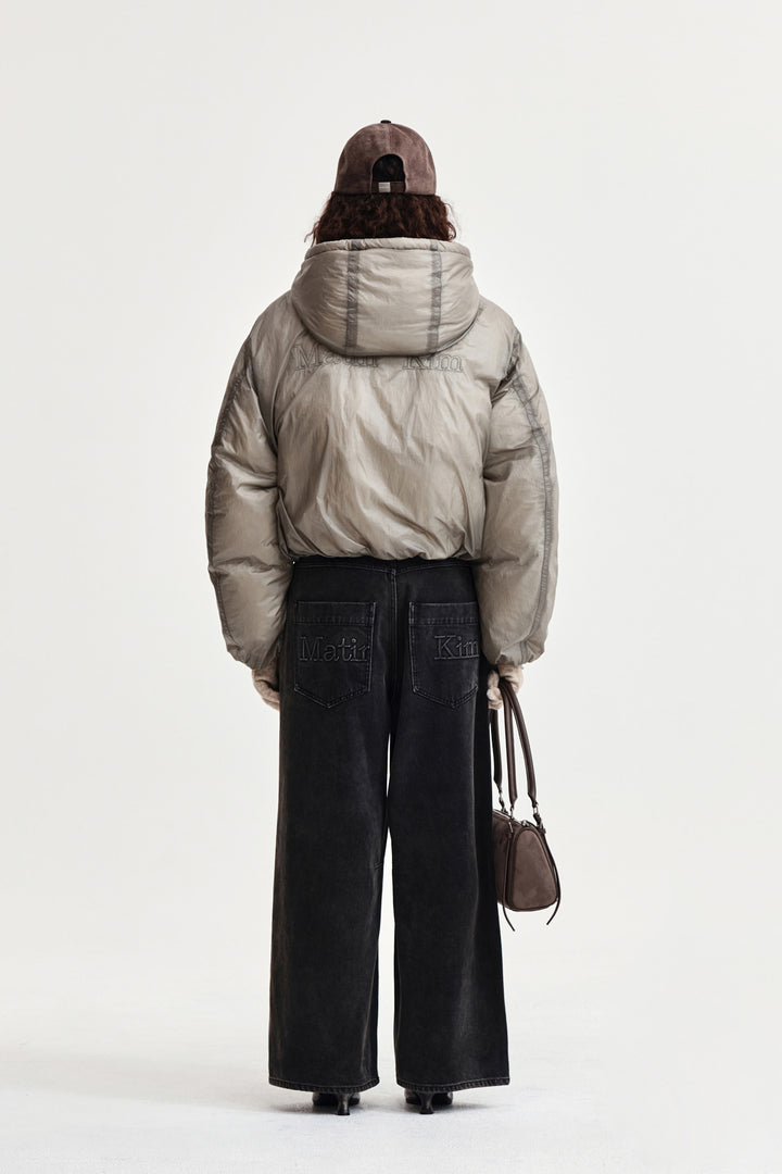 Matin Kim Back Logo Hoody Short Down Jumper — Beige