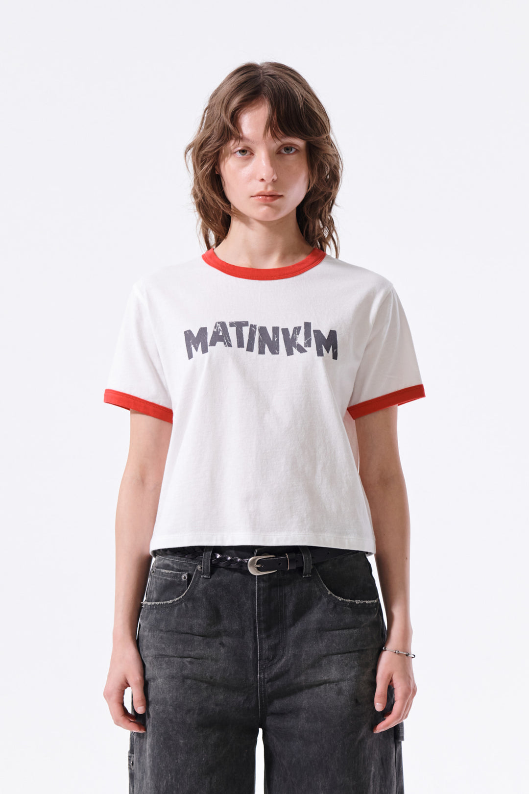 Matin Kim Logo Ringer Crop Top — White