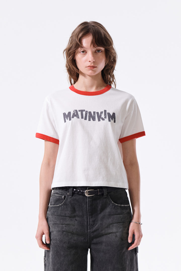 Matin Kim Logo Ringer Crop Top — White