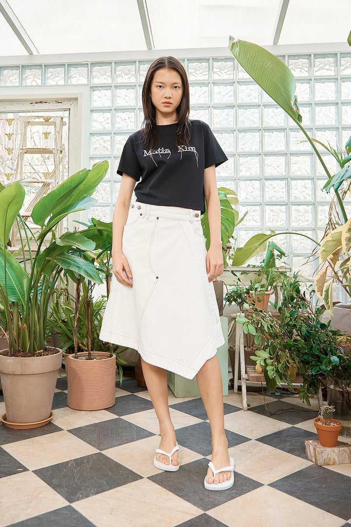 Matin Kim Logo Thread Point Crop Top — Black