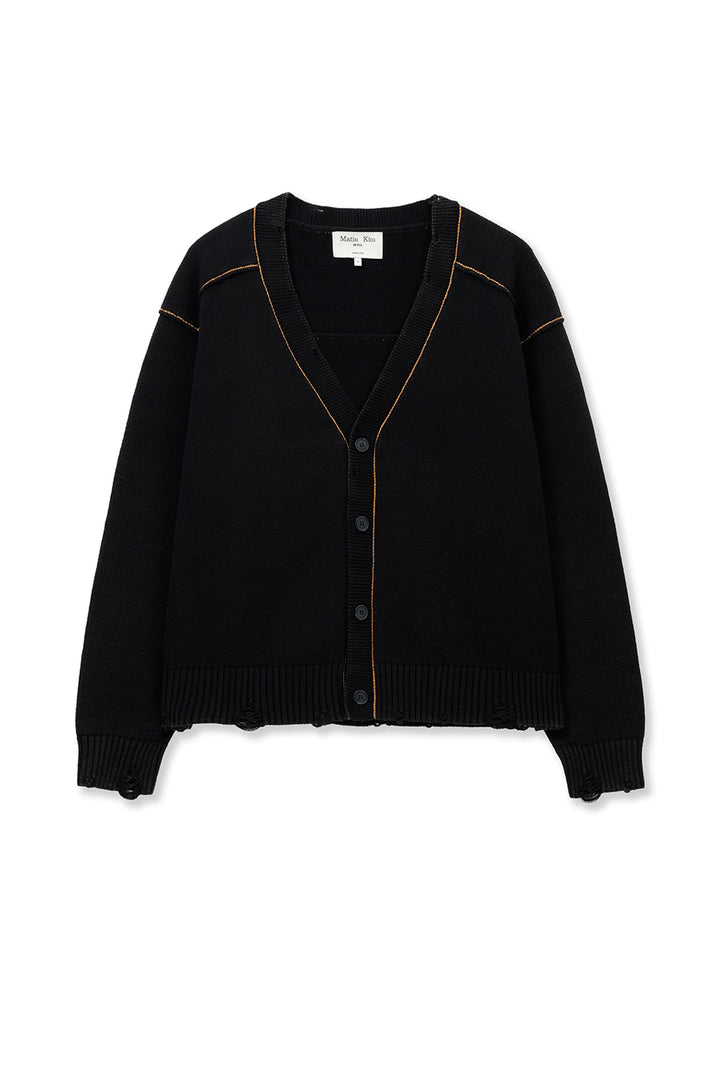 Matin Kim Back Logo Line Point Knit Cardigan — Black