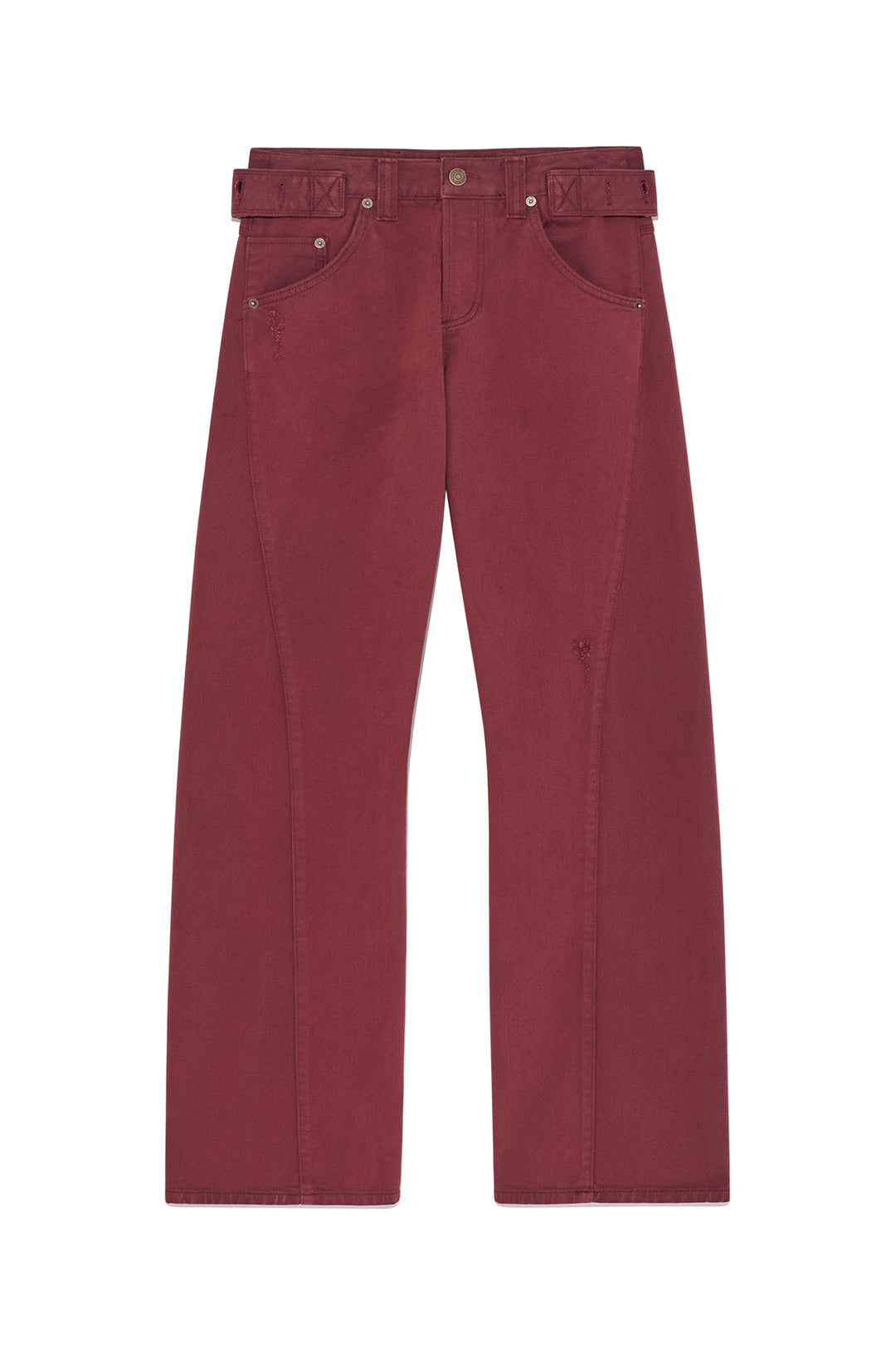 Matin Kim Waist Buckle Curved Dying Denim — Red
