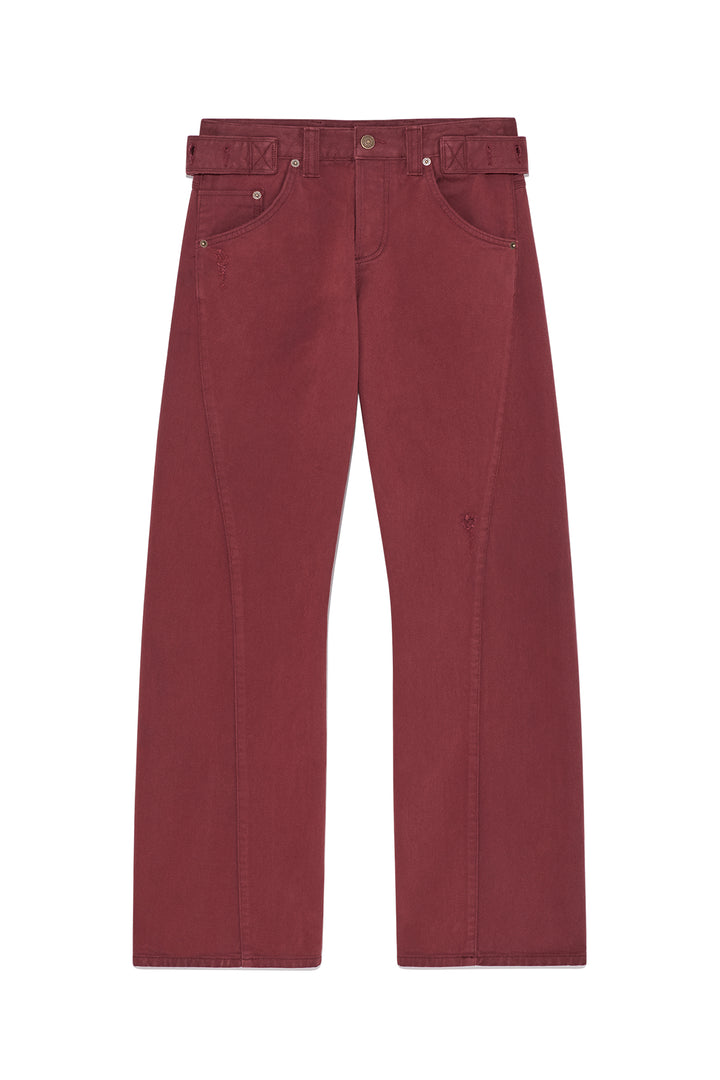 Matin Kim Waist Buckle Curved Dying Denim — Red