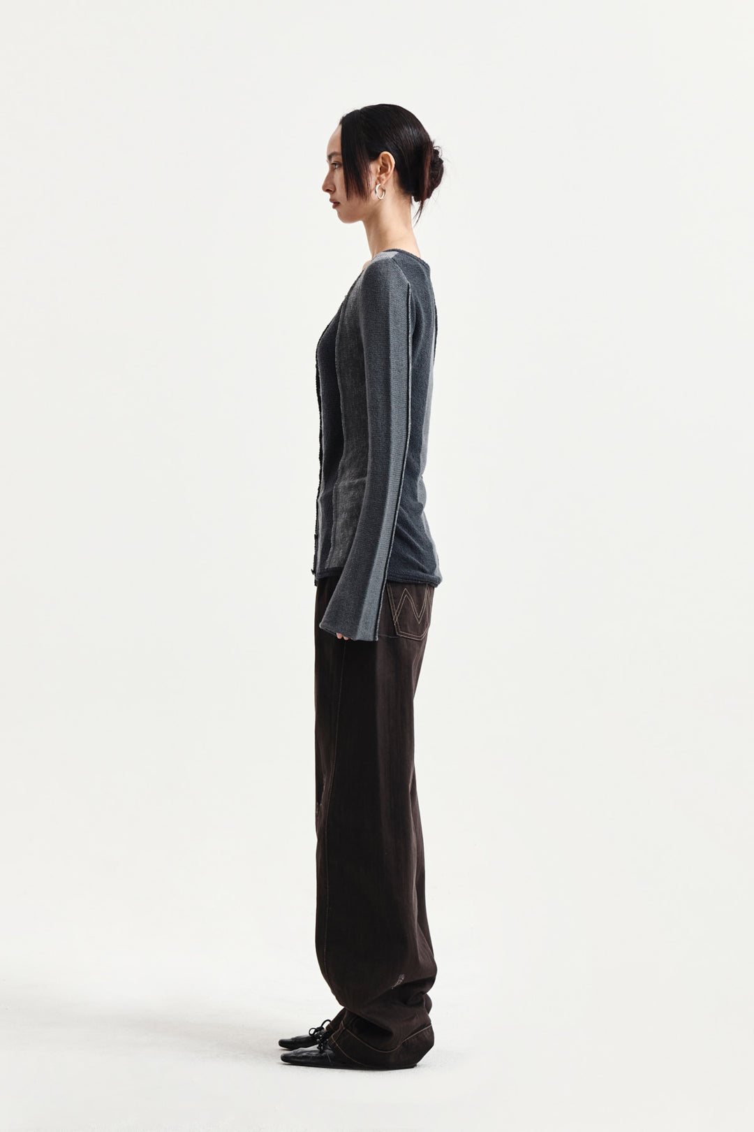 Matin Kim Color Block Slim Knit Cardigan — Charcoal