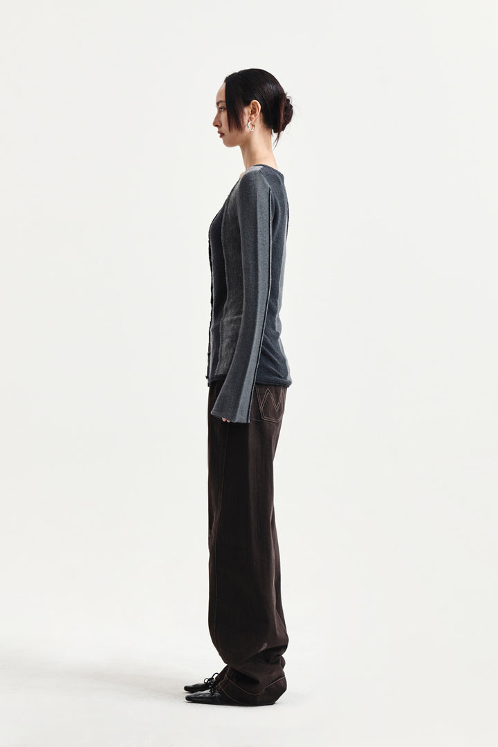 Matin Kim Color Block Slim Knit Cardigan — Charcoal
