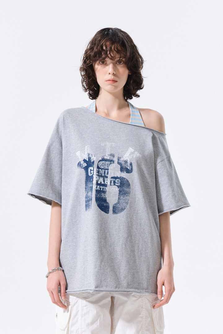 Matin Kim MTK 16 Graffiti Logo Asymmetric Top — Gray