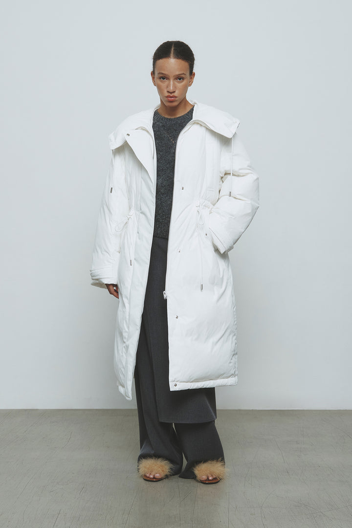KIMMATIN Draw String Long Down Jumper — White