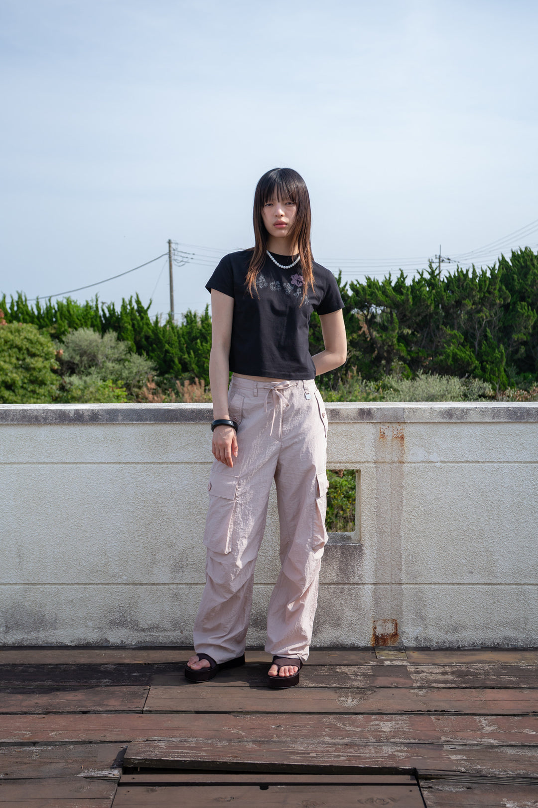 Matin Kim String Nylon Cargo Pants Light — Pink