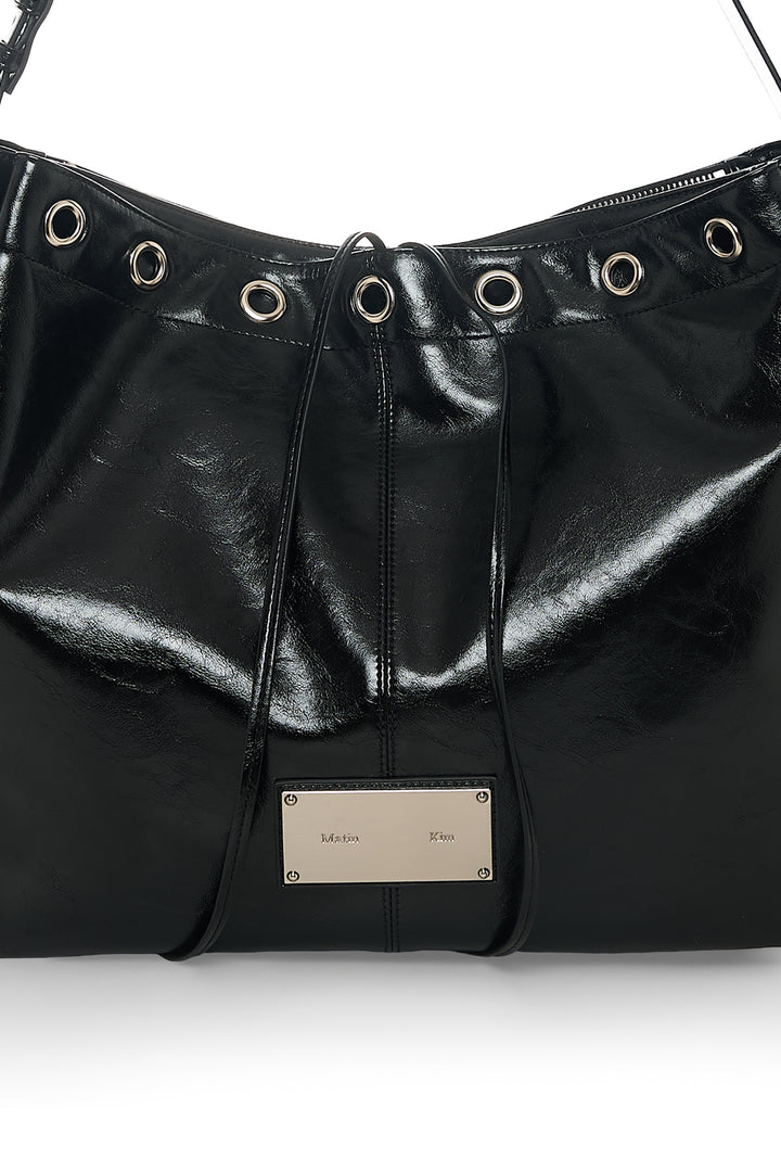Matin Kim Eyelet Point Layered Big Shoulder Bag — Black