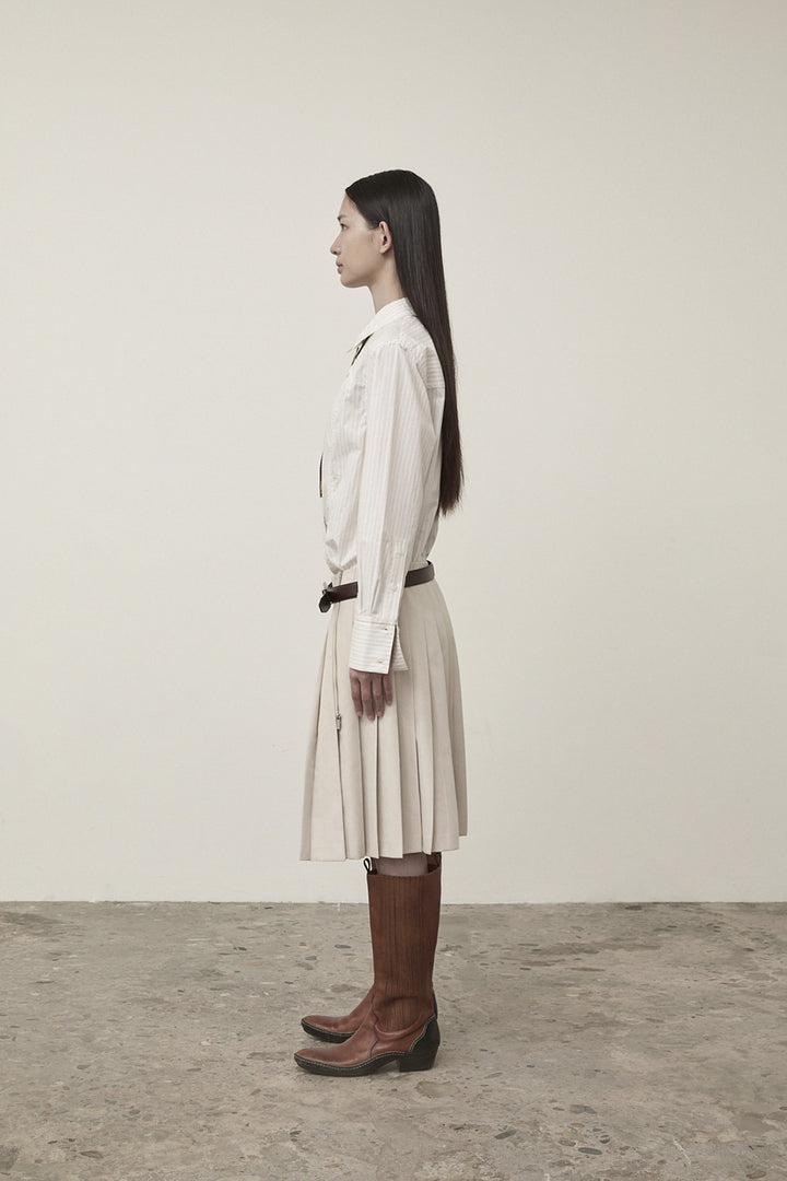 Matin Kim Side Zipper Pleats Midi Skirt — Beige