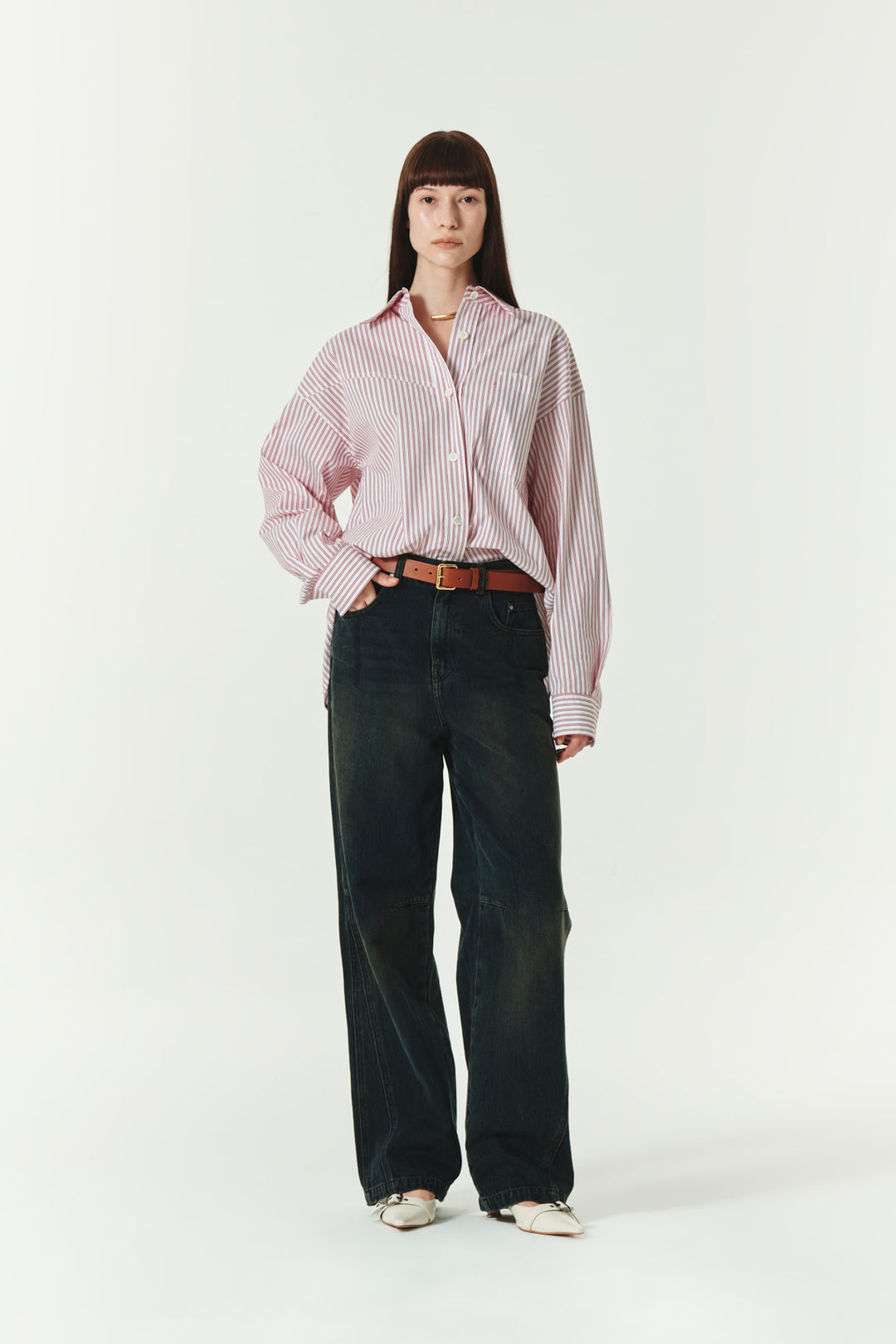 KIMMATIN Two Way Stripe Shirt — Red