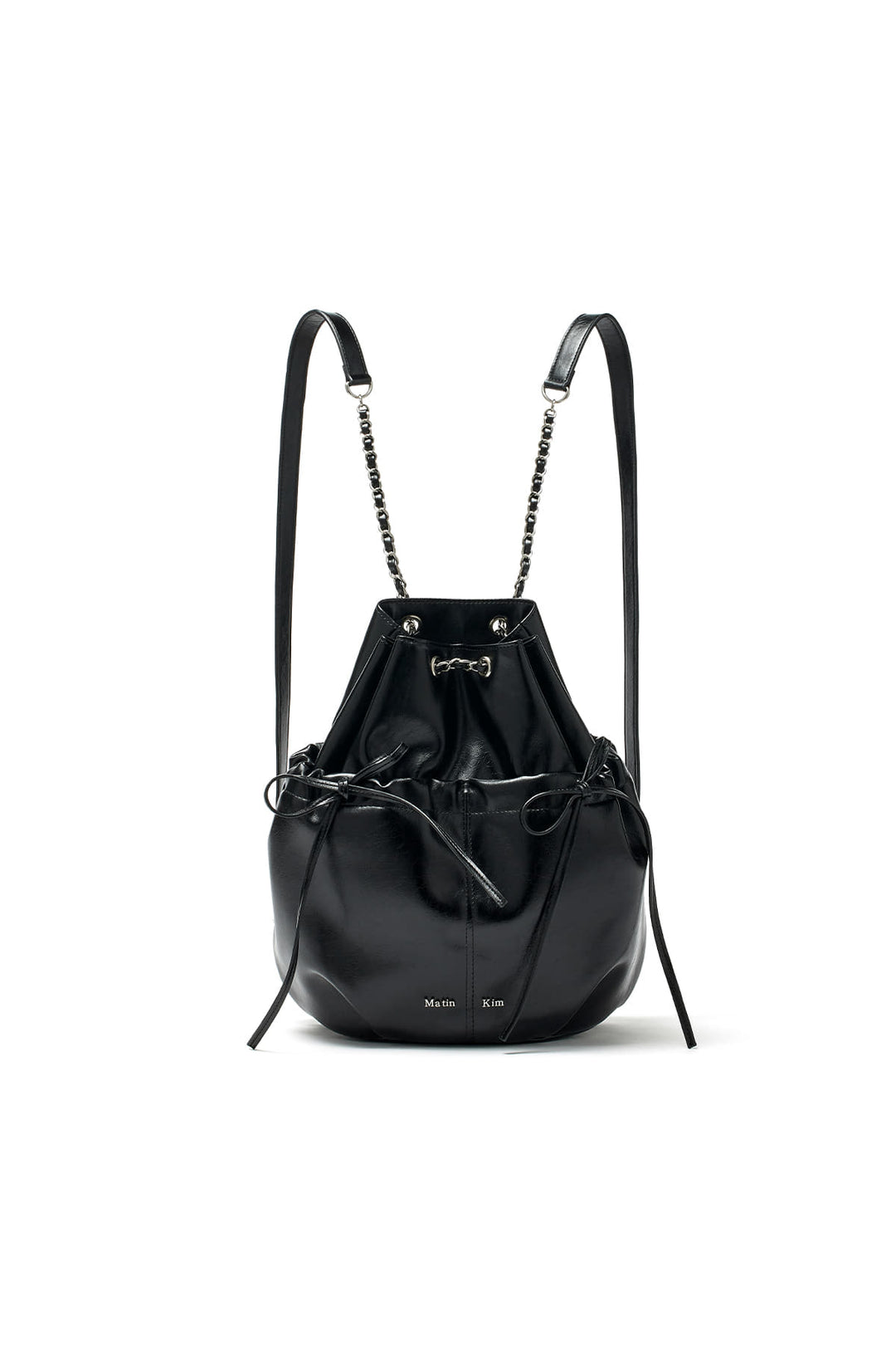 Matin Kim Draw String Ribbon Back Pack — Black