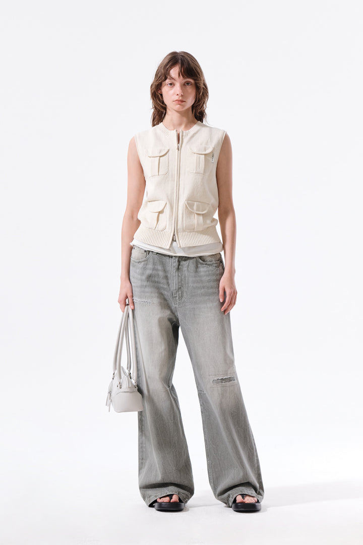 Matin Kim Pocket Washed Knit Vest — Beige