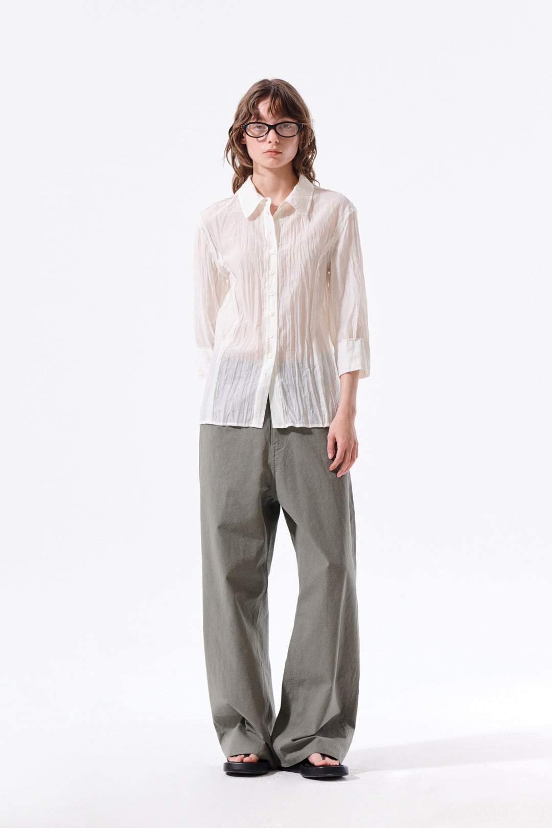 Matin Kim Raw Edge Crinkle Blouse — Cream