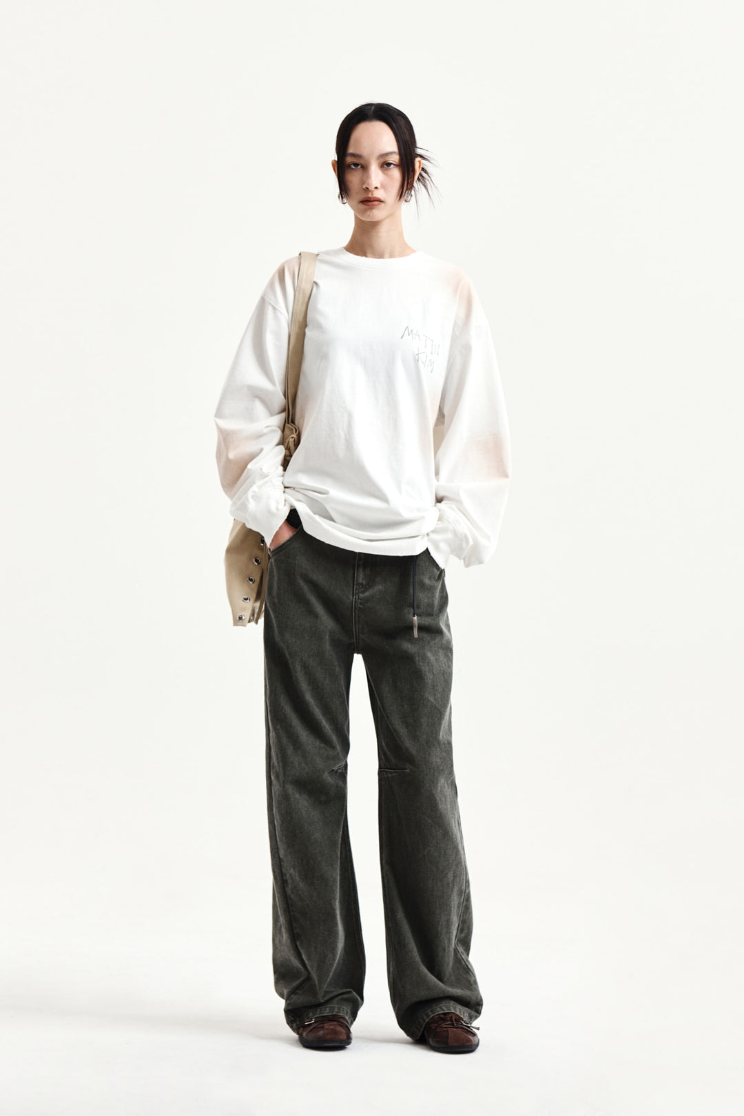 Matin Kim Vintage Washed Logo Top — Ivory