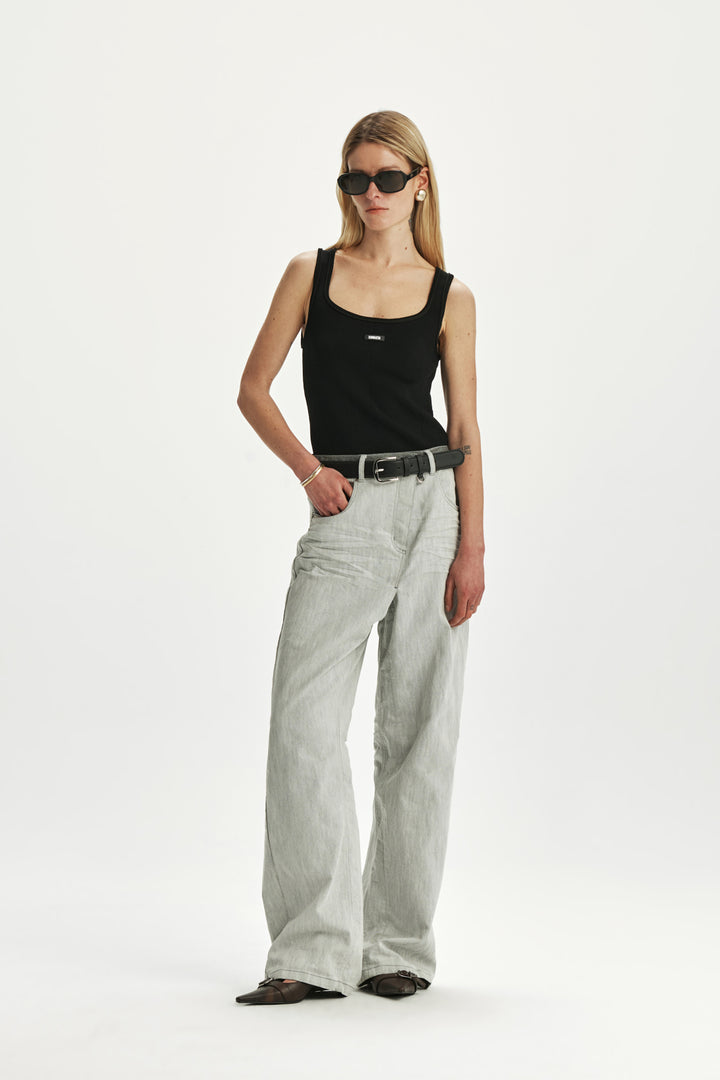 KIMMATIN Deconstruction Wide Denim Pants — Light Grey
