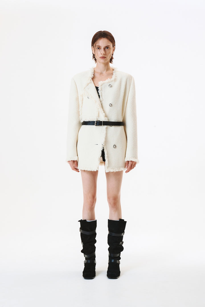 KIMMATIN Patch Pocket Tweed Jacket — Ivory