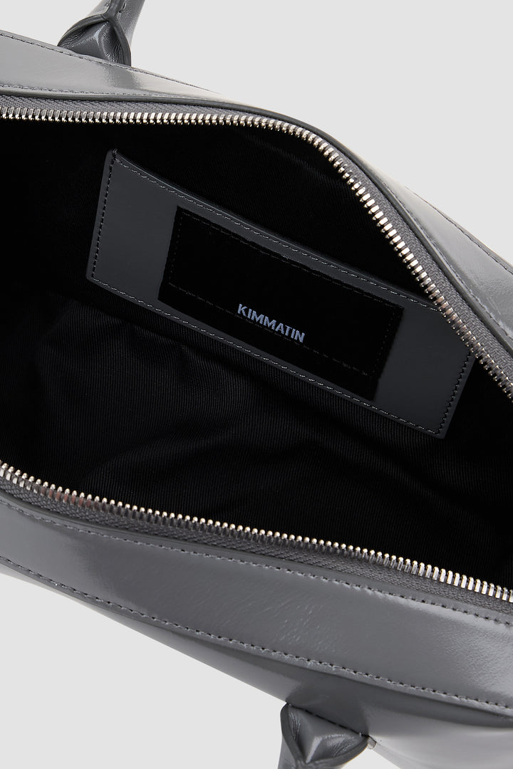 KIMMATIN Arch Shape Leather Bowling Bag — Gray