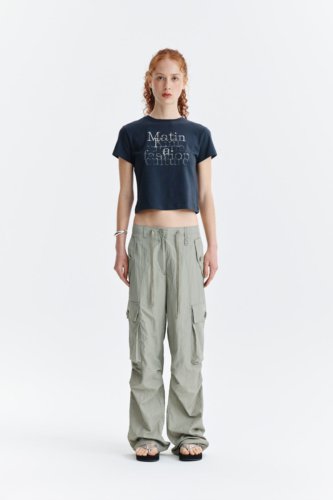 Matin Kim Dusty Typo Graphic Crop Top — Charcoal