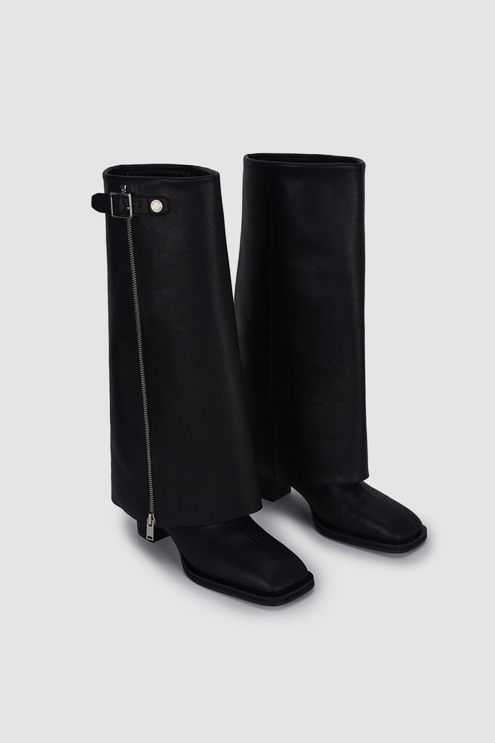 KIMMATIN Zipper Point Middle High Boots — Black
