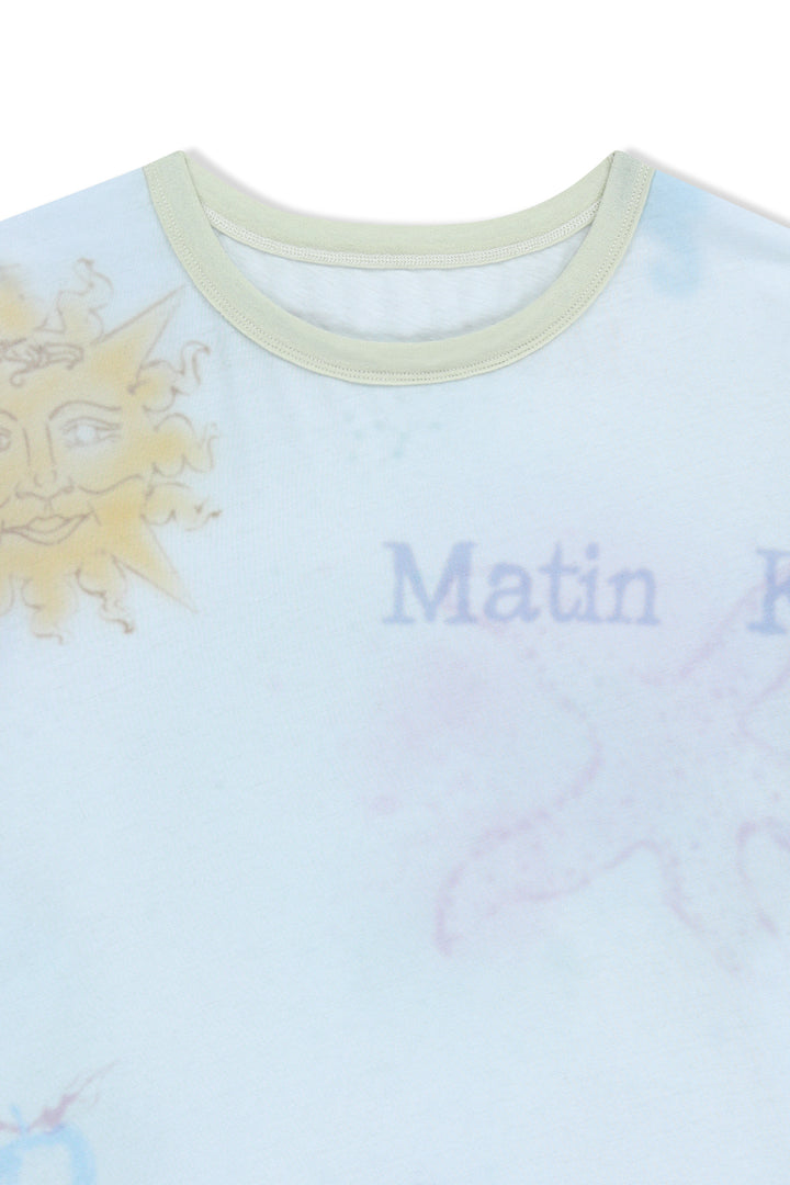 Matin Kim Sketch Graffiti Over Fit Top — Light Blue