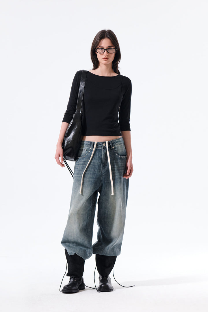 Matin Kim 3/4 Sleeve Layered Tank Top — Black