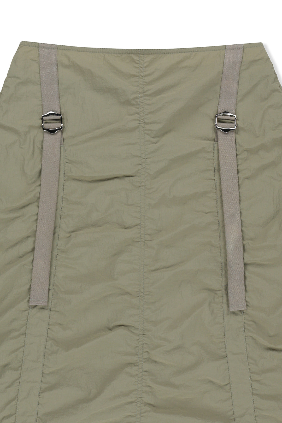 Matin Kim Nylon Shirring Midi Skirt — Khaki