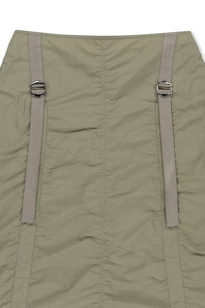 Matin Kim Nylon Shirring Midi Skirt — Khaki