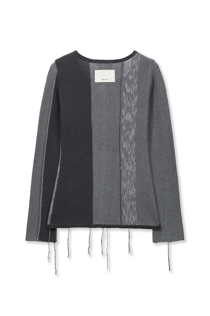 Matin Kim Color Block Slim Knit Cardigan — Charcoal