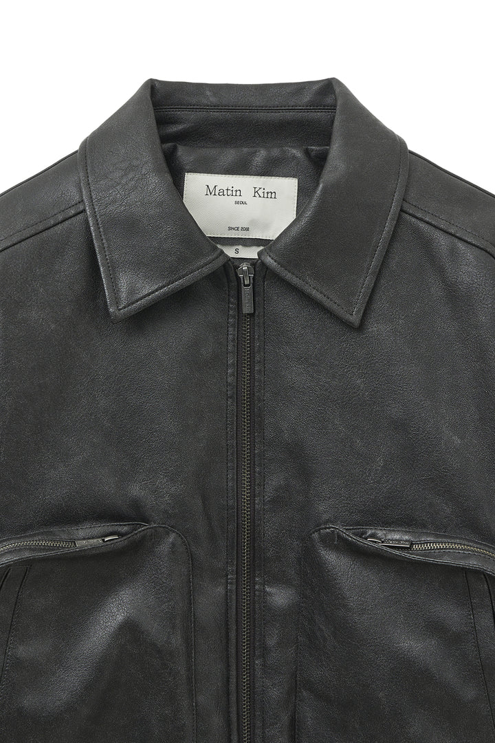 Matin Kim Faux Leather Overshirt — Charcoal