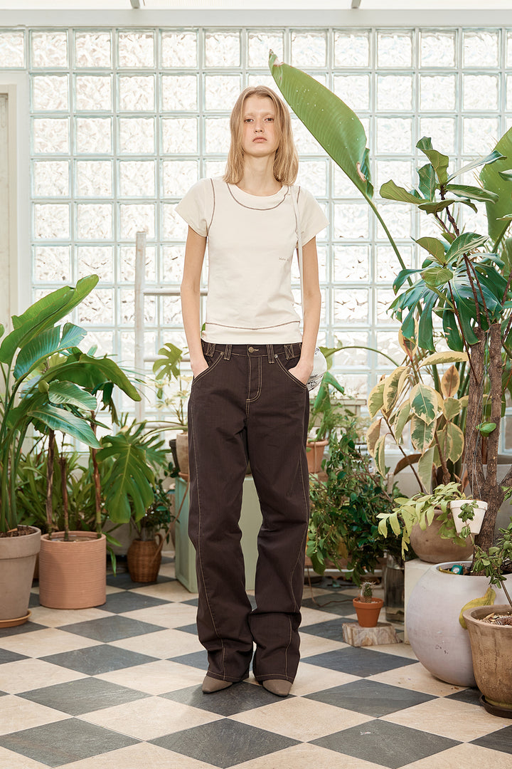 Matin Kim Stitch Point Small Logo Top — Yellow