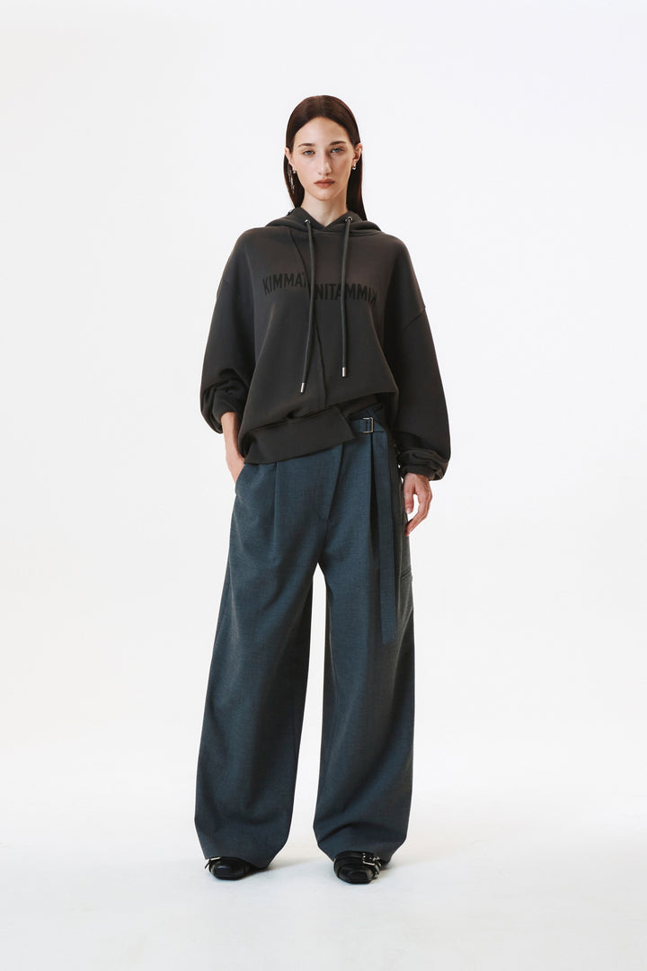 KIMMATIN Diagonal Zipper Belted Pants — Gray