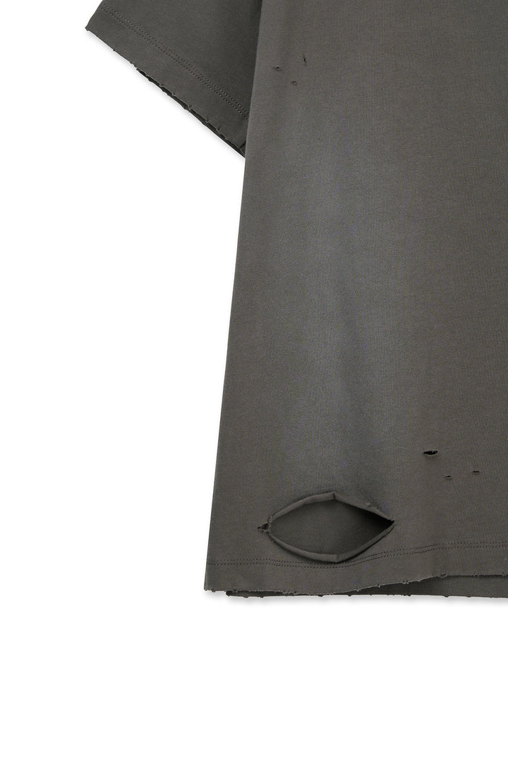 Matin Kim Spray Washed Lettering Damaged Top — Charcoal