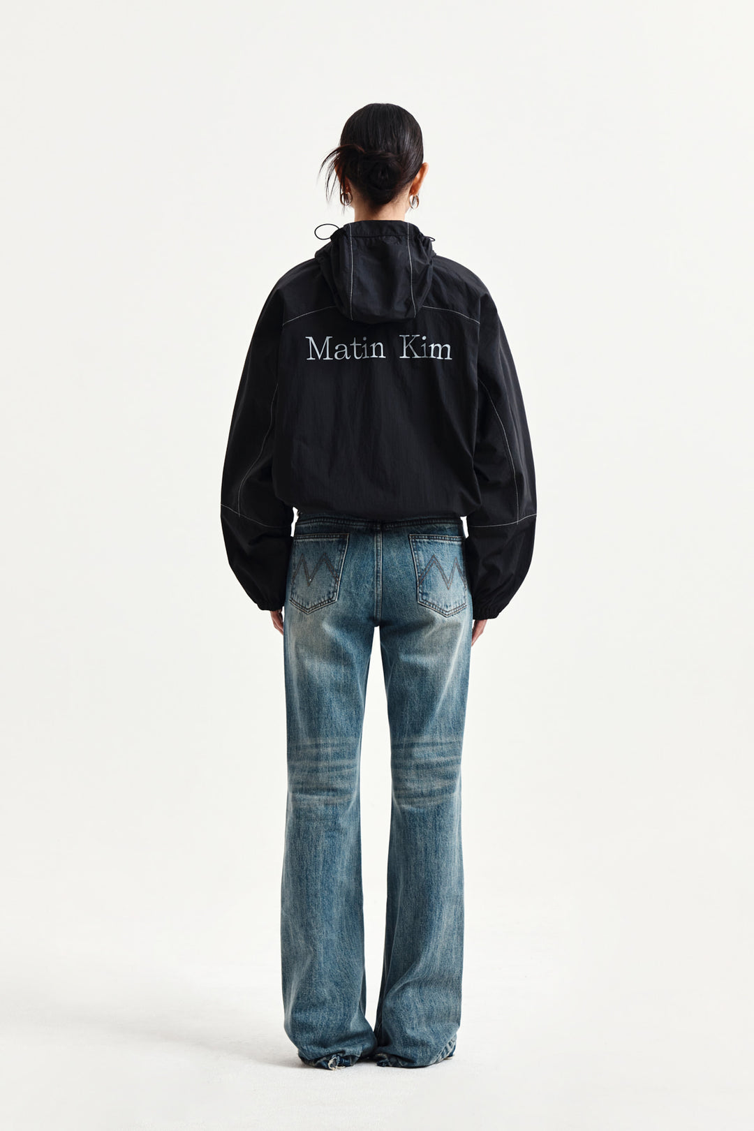 Matin Kim Cropped Back Logo Windbreaker — Black