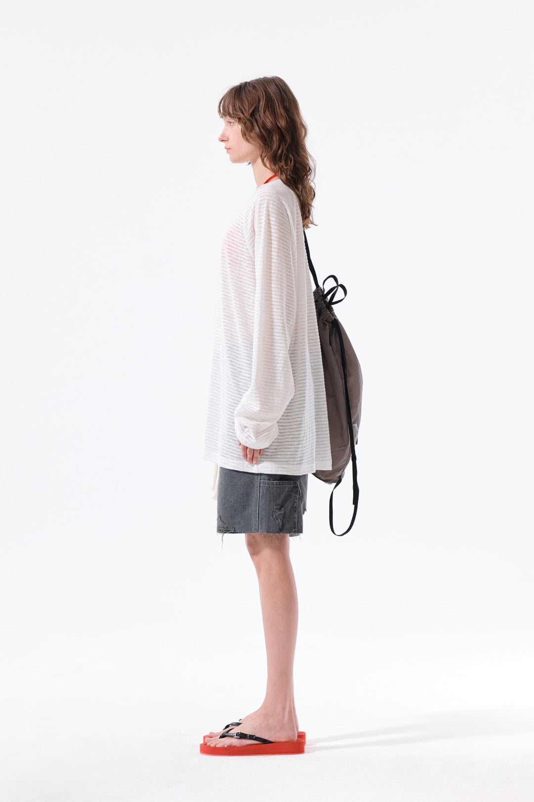 Matin Kim Twist Boat Neck Stripe Logo Top — White