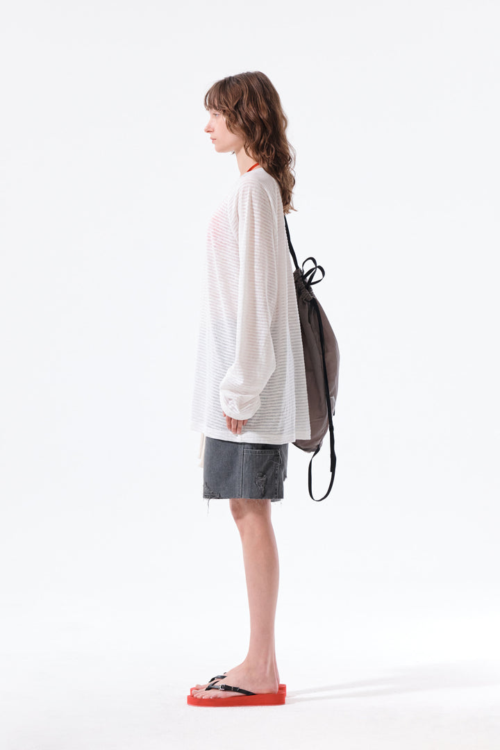 Matin Kim Twist Boat Neck Stripe Logo Top — White