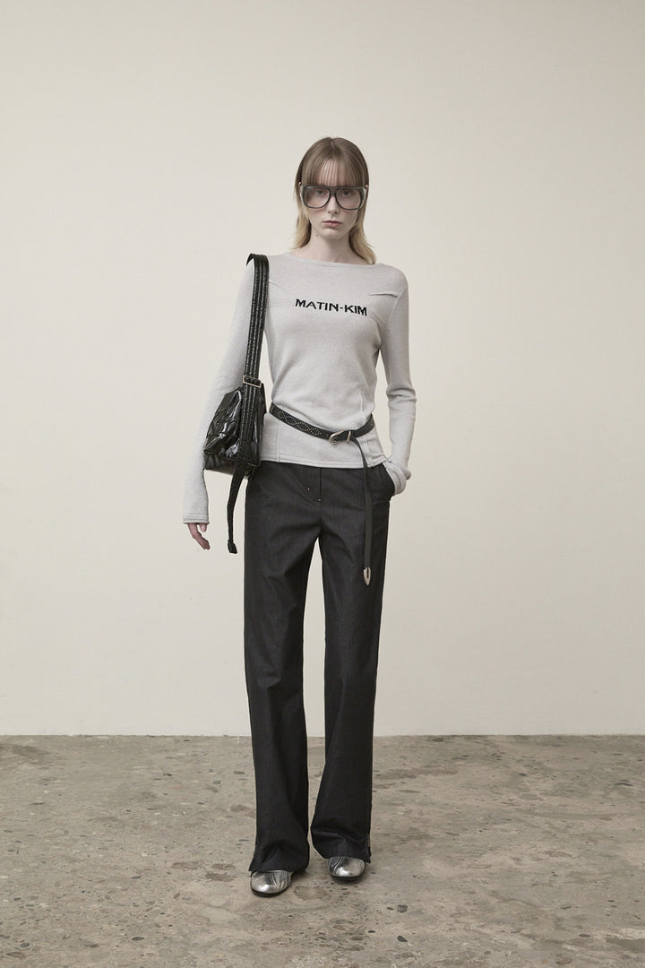 Matin Kim Glitter Slim Logo Knit Top — Light Grey