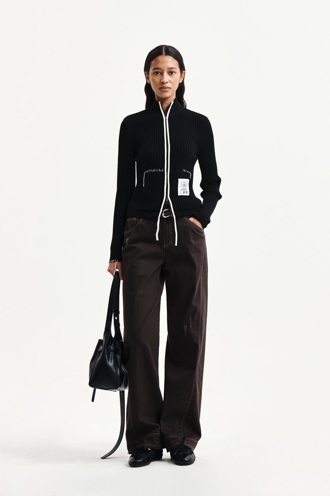Matin Kim Waist Buckle Stitch Twill Denim — Brown