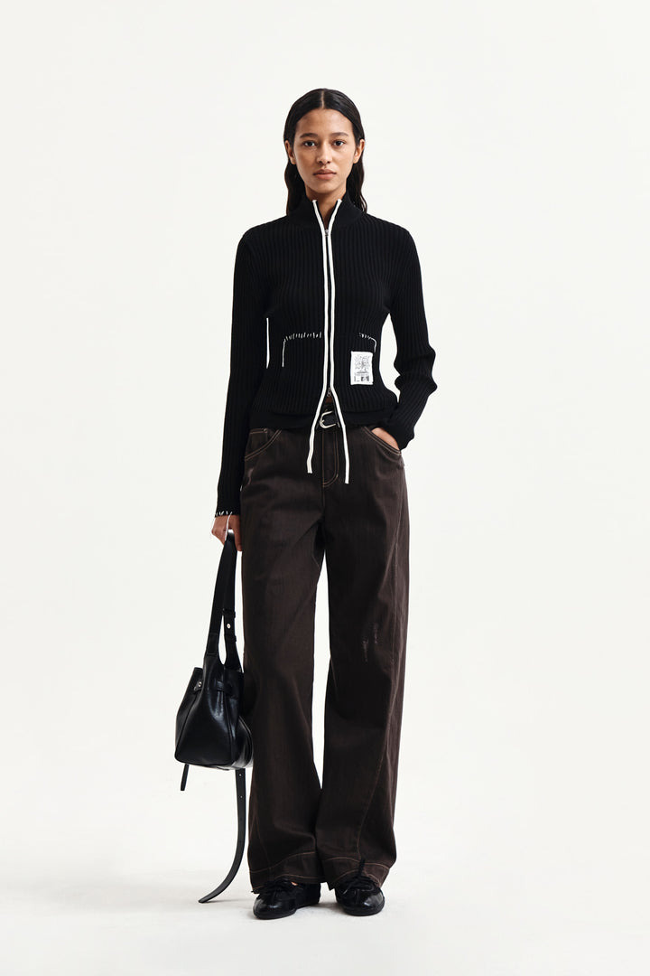 Matin Kim Waist Buckle Stitch Twill Denim — Brown