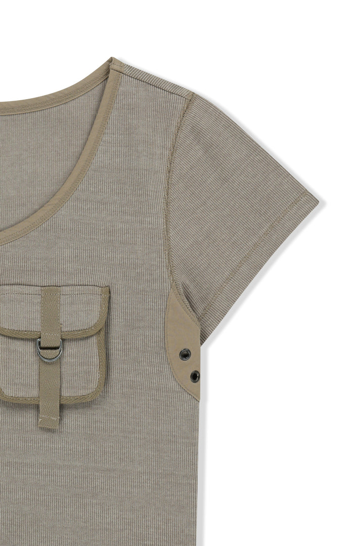 Matin Kim Pocket Point Slim Fit Top — Beige
