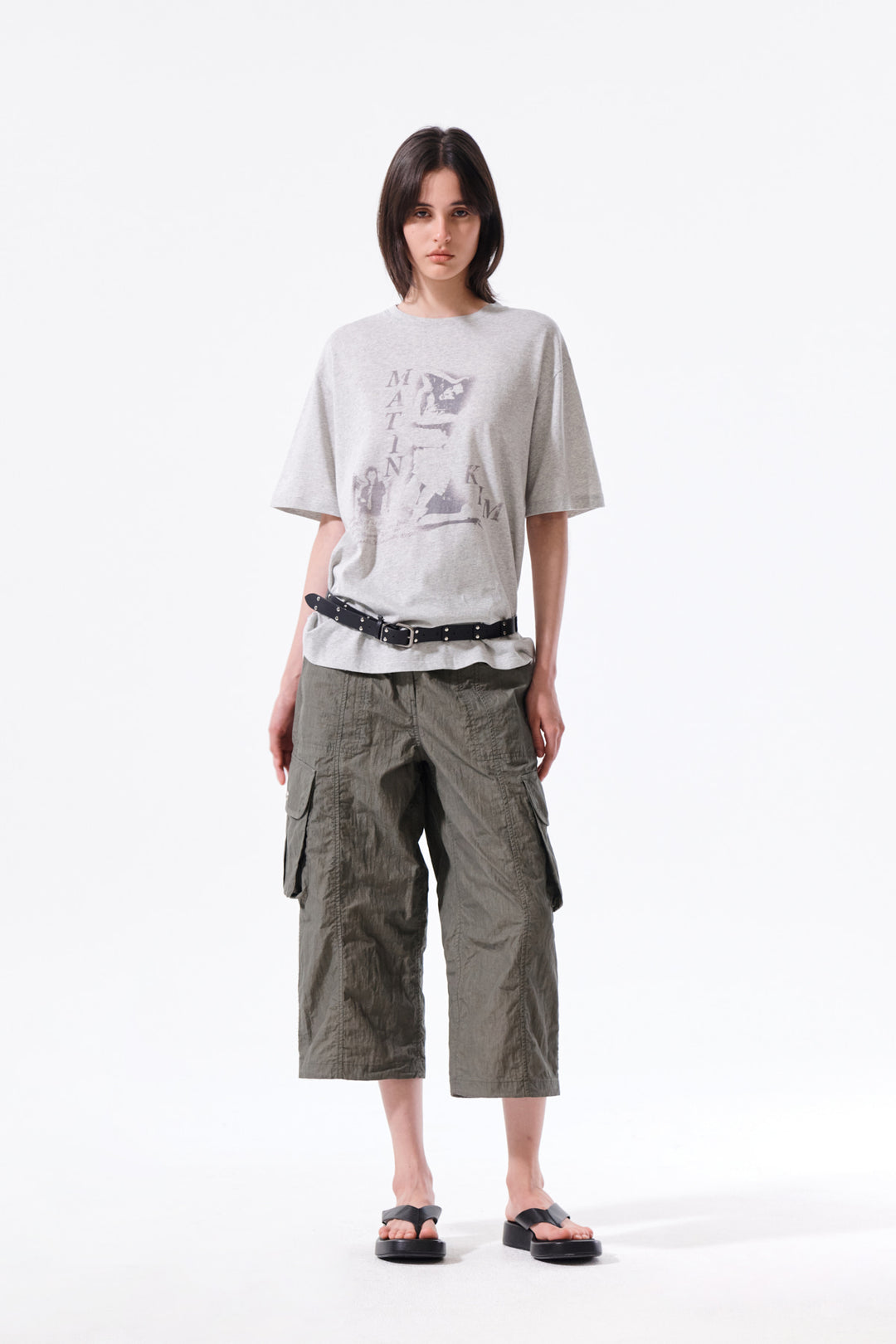 Matin Kim Portrait Graffiti Logo Top — Light Grey