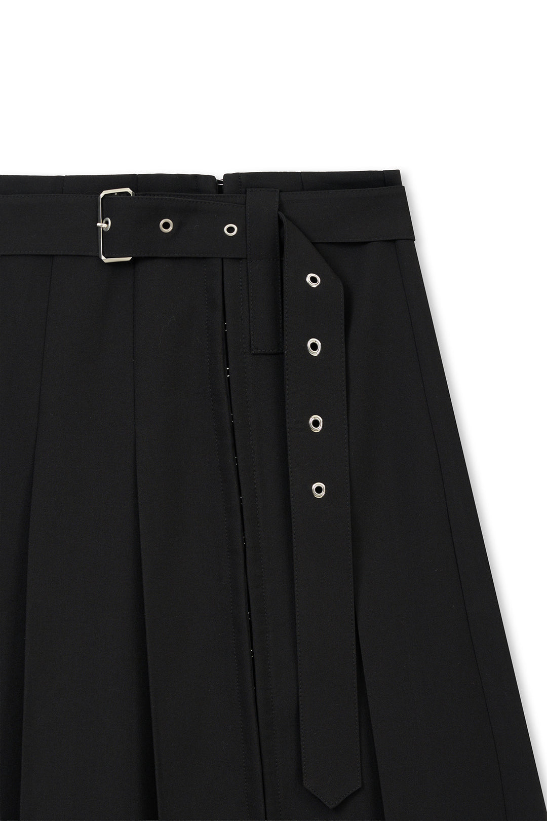 Matin Kim Belted Slit Pleat Skirt — Black