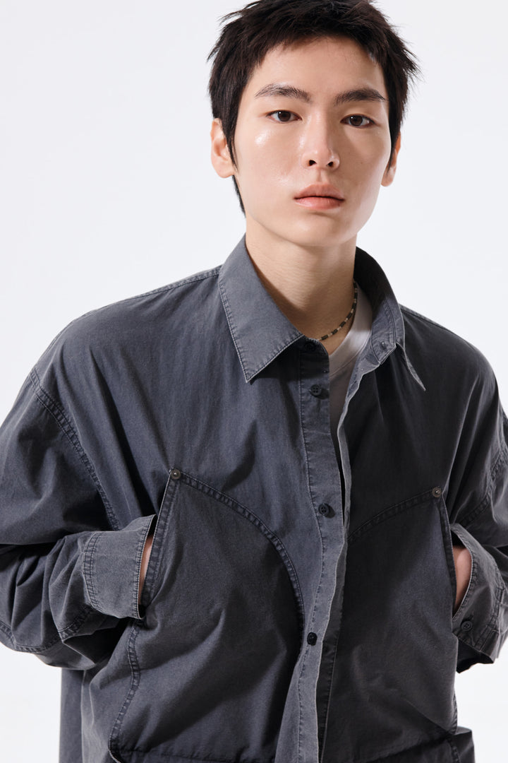 Matin Kim Washed Cotton Drawstring Shirt — Charcoal